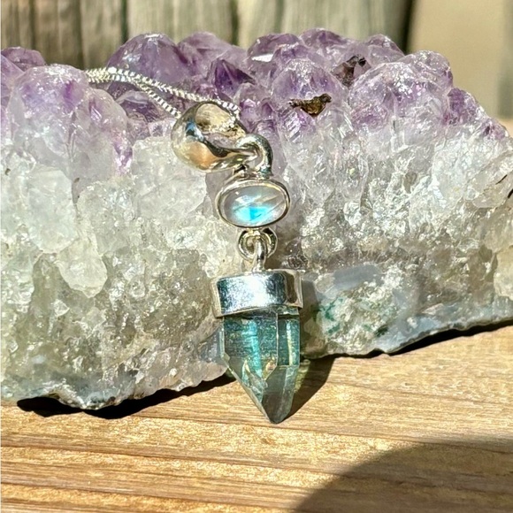 Aqua Aura Quartz & Moonstone Necklace - Picture 2 of 16